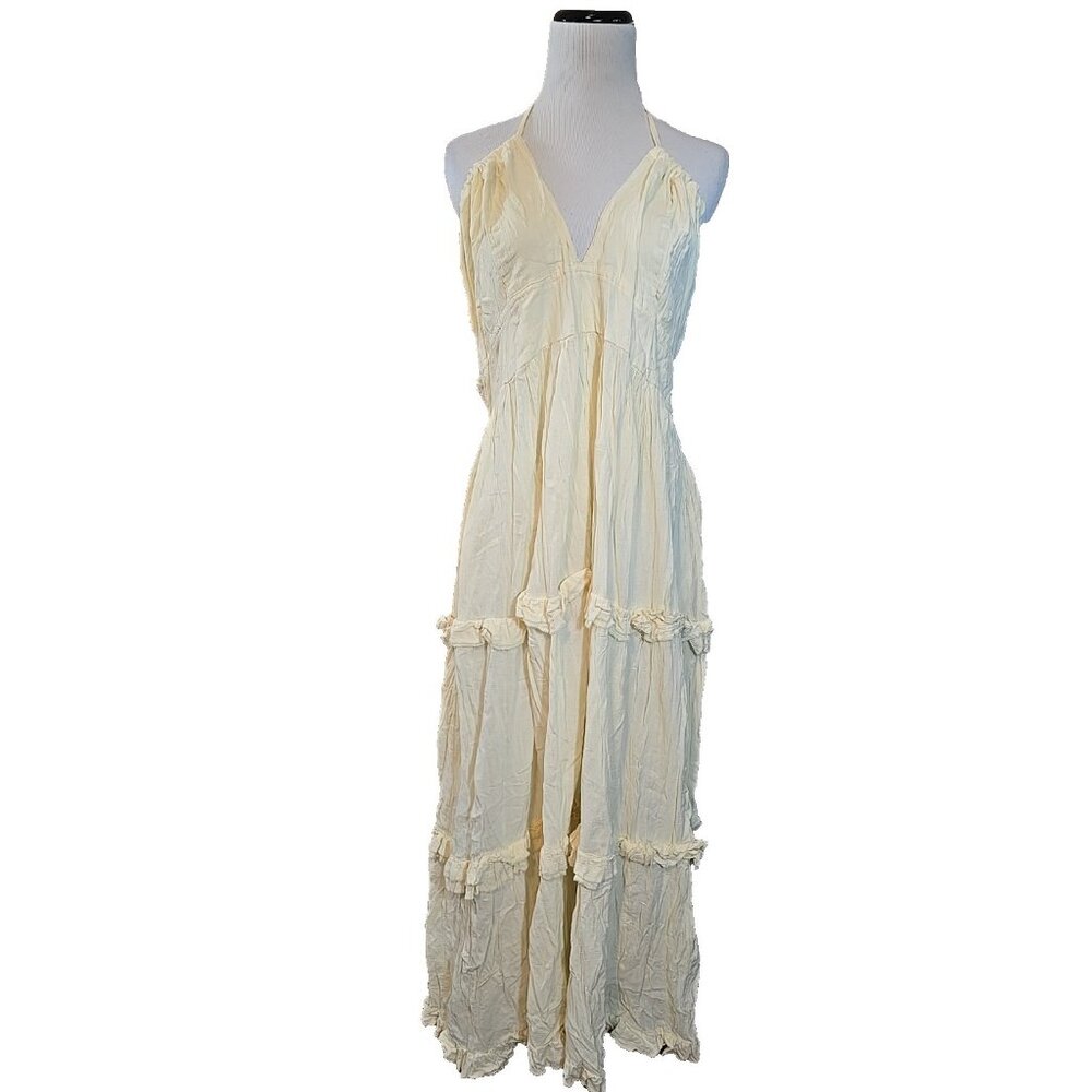 Jaded Gypsy Tiered Maxi Dress boho Cream Gauze‎ strappy adjustable Size L/XL New